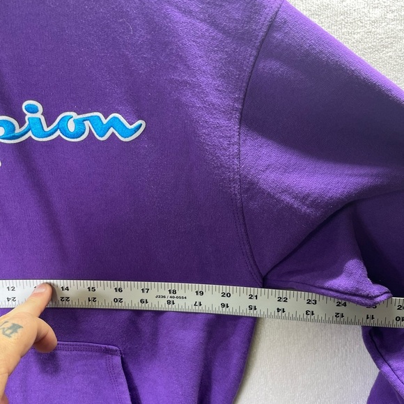 Champion Embroidered Spellout Hoodie Sweatshirt Mens M Purple Activewear 2401 - Picture 5 of 8